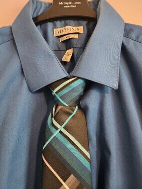 2/$15 Van Heusen Dark Blue Men's Dress Shirt and Tie Combo - Size 18 1/2 Neck